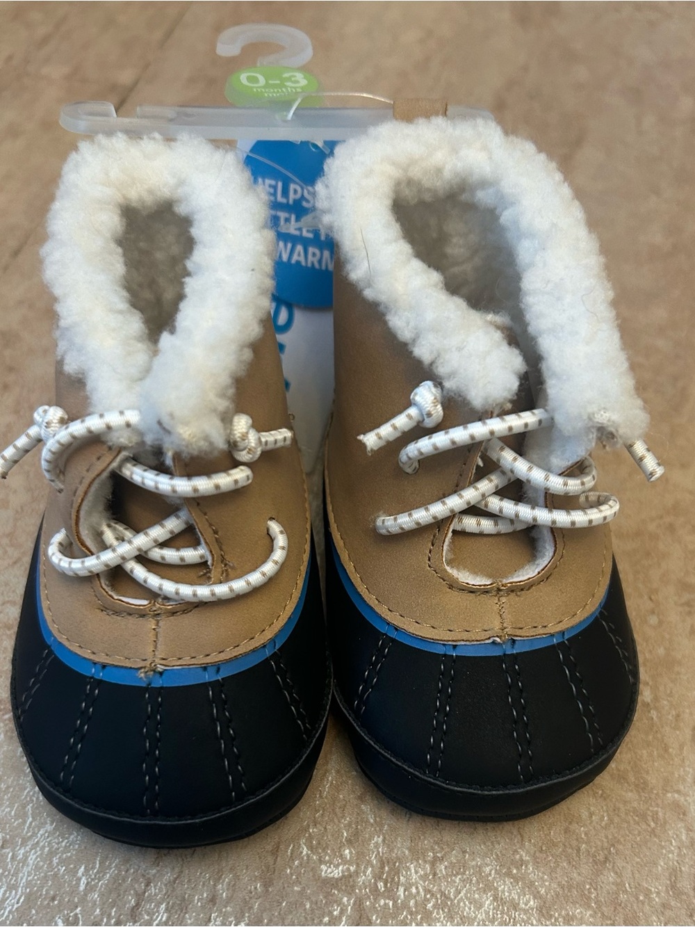 Carters Baby Duck Boots Cozy White Fleece Cuff Blue Accent NWT